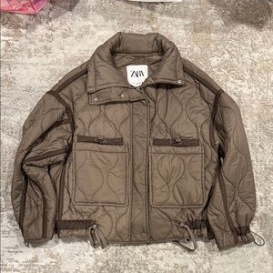 Zara Women's Taupe Quilted Puffer Jacket